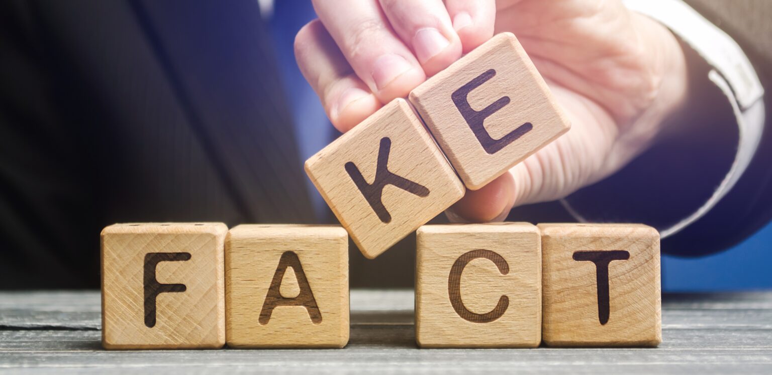 Kleine Holzwürfel mit den Buchstaben für Fake und Fact