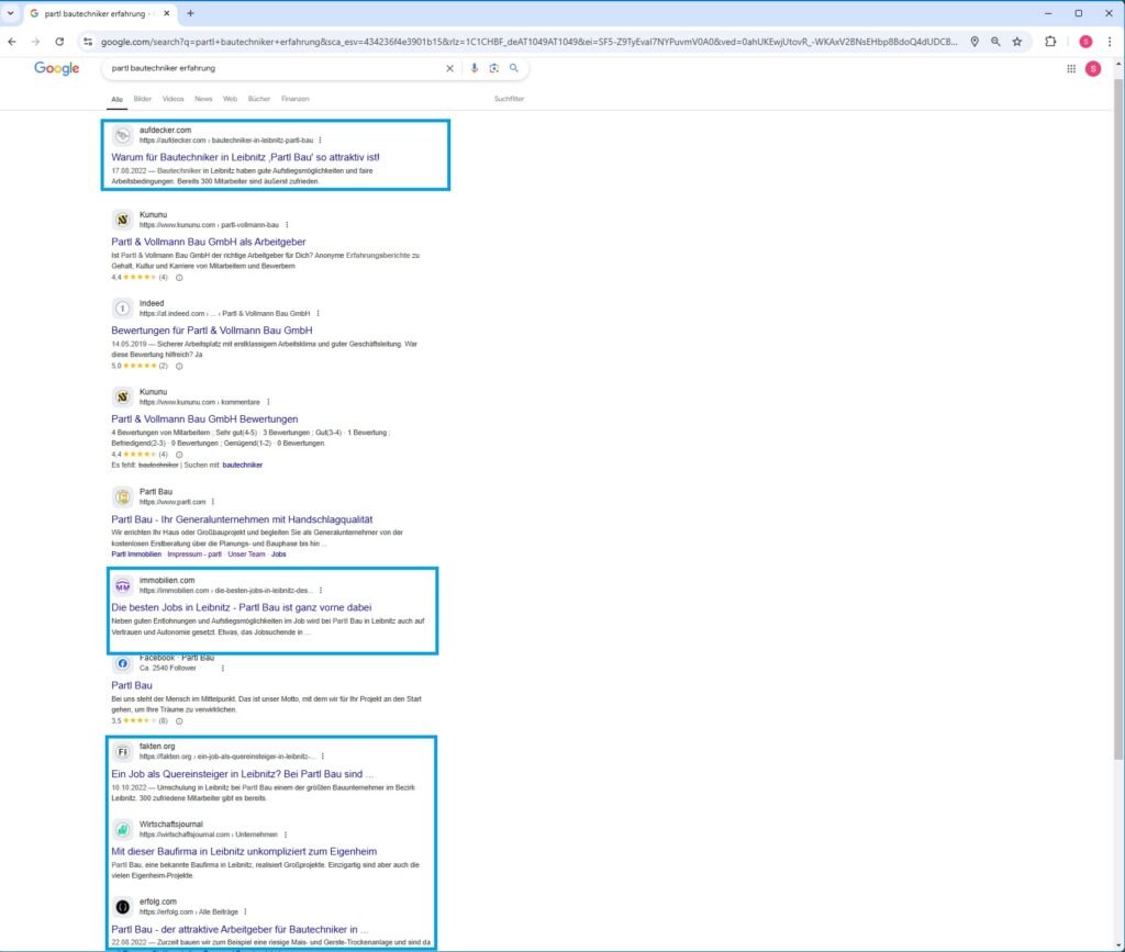 Screenshot von Google