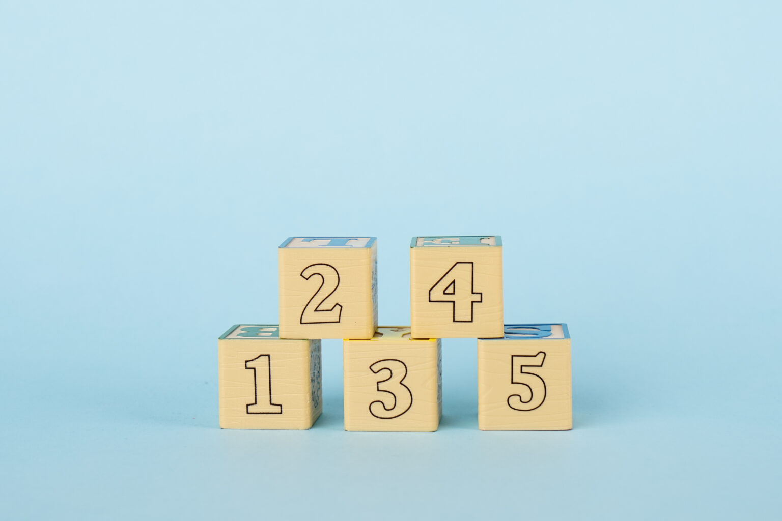 5 Würfel die die Zahlen 1,3,5 in der unteren Reihe und 2 sowie 4 in der oberen Reihe abbilden